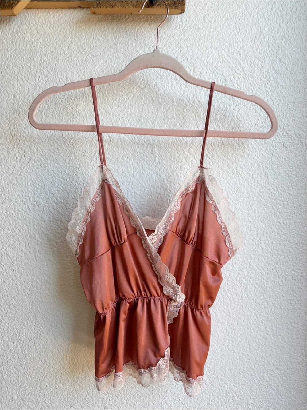 Vintage Hand Dyed Dusty Rose Lace Trim Cami Top Small